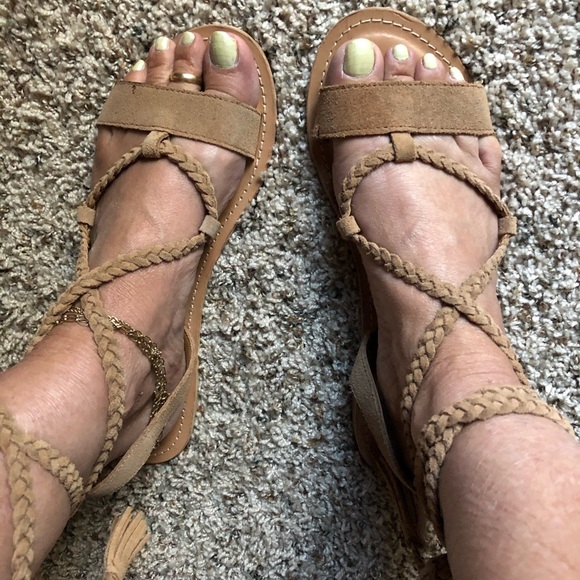 ASOS gladiator beige sandals suede leather laces tied up tan braided ties - Picture 10 of 10